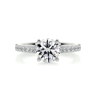0.80ct Round Cut Pave Cathedral Diamond Moissanite Engagement Ring