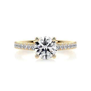 0.80ct Round Cut Pave Cathedral Diamond Moissanite Engagement Ring