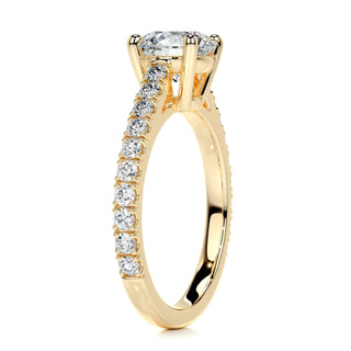 0.80ct Round Cut Pave Cathedral Diamond Moissanite Engagement Ring