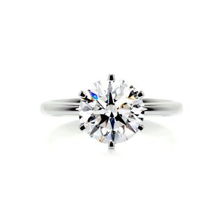Radiant 2.5ct round solitaire moissanite ring three quarter angled view