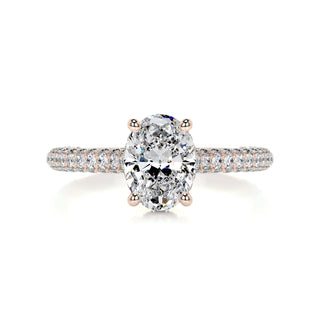 2.0ct Oval Cut Hidden Halo 3 Side Pave Diamond Moissanite Engagement Ring