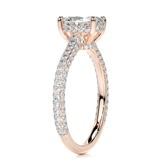 2.0ct Oval Cut Hidden Halo 3 Side Pave Diamond Moissanite Engagement Ring