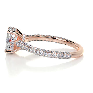 2.0ct Oval Cut Hidden Halo 3 Side Pave Diamond Moissanite Engagement Ring