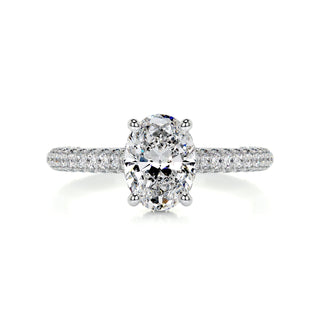 2.0ct Oval Cut Hidden Halo 3 Side Pave Diamond Moissanite Engagement Ring