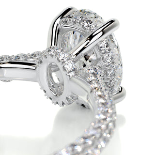 2.0ct Oval Cut Hidden Halo 3 Side Pave Diamond Moissanite Engagement Ring