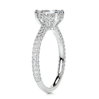 2.0ct Oval Cut Hidden Halo 3 Side Pave Diamond Moissanite Engagement Ring