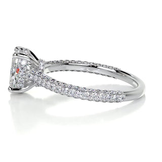 2.0ct Oval Cut Hidden Halo 3 Side Pave Diamond Moissanite Engagement Ring