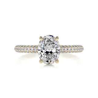 2.0ct Oval Cut Hidden Halo 3 Side Pave Diamond Moissanite Engagement Ring