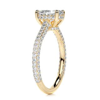 2.0ct Oval Cut Hidden Halo 3 Side Pave Diamond Moissanite Engagement Ring