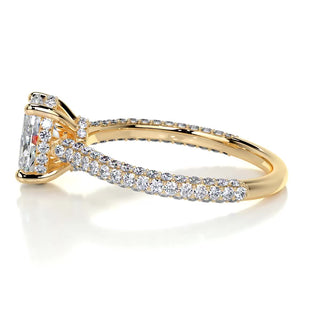 2.0ct Oval Cut Hidden Halo 3 Side Pave Diamond Moissanite Engagement Ring