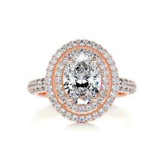 2.0ct Oval Cut Double Halo 3 Side Pave Moissanite Diamond Engagement Ring
