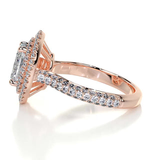 2.0ct Oval Cut Double Halo 3 Side Pave Moissanite Diamond Engagement Ring