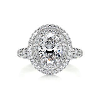 2.0ct Oval Cut Double Halo 3 Side Pave Moissanite Diamond Engagement Ring