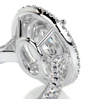2.0ct Oval Cut Double Halo 3 Side Pave Moissanite Diamond Engagement Ring