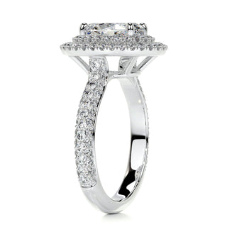 2.0ct Oval Cut Double Halo 3 Side Pave Moissanite Diamond Engagement Ring