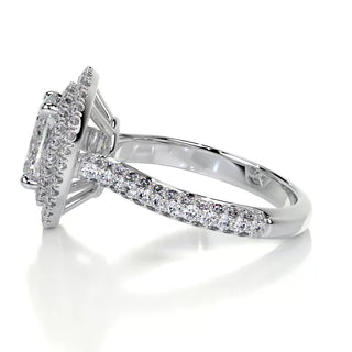 2.0ct Oval Cut Double Halo 3 Side Pave Moissanite Diamond Engagement Ring