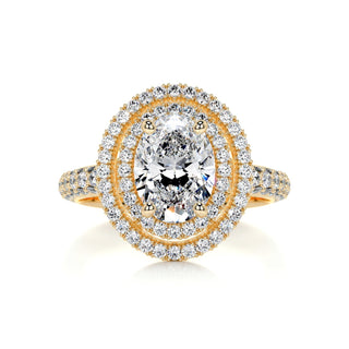 2.0ct Oval Cut Double Halo 3 Side Pave Moissanite Diamond Engagement Ring