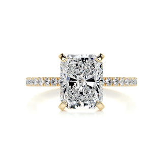 Dazzling 3.0ct radiant pave moissanite ring tilted view catching the light