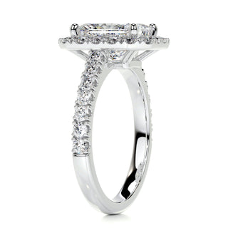 1.75ct Radiant Cut Halo Cathedral Pave Diamond Moissanite Engagement Ring