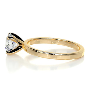 Shimmering 1.0ct round solitaire moissanite ring shown on a finger