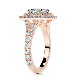 1.5ct Cushion Cut Double Halo Split Shank Diamond Moissanite Engagement Ring