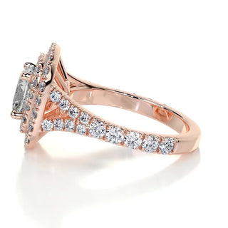 0.92 CT Cushion Cut Double Halo Split Shank Moissanite Engagement Ring