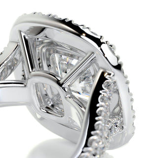 1.5ct Cushion Cut Double Halo Split Shank Diamond Moissanite Engagement Ring