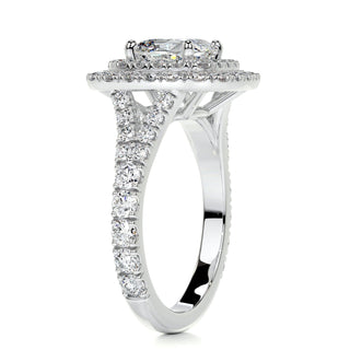 1.5ct Cushion Cut Double Halo Split Shank Diamond Moissanite Engagement Ring