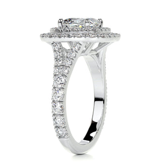 0.92 CT Cushion Cut Double Halo Split Shank Moissanite Engagement Ring