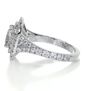 1.5ct Cushion Cut Double Halo Split Shank Diamond Moissanite Engagement Ring