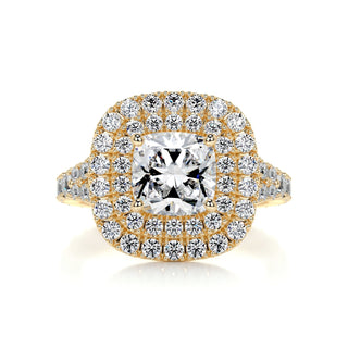 1.5ct Cushion Cut Double Halo Split Shank Diamond Moissanite Engagement Ring