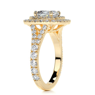 0.92 CT Cushion Cut Double Halo Split Shank Moissanite Engagement Ring