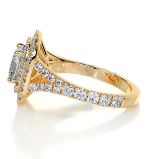 1.5ct Cushion Cut Double Halo Split Shank Diamond Moissanite Engagement Ring