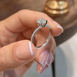 1.0ct Round Cut Pave Diamond Moissanite Engagement Ring