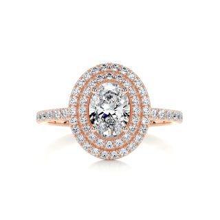 Exquisite 1.0ct oval halo moissanite ring front view