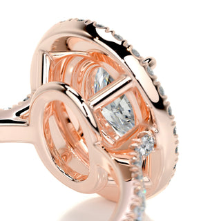 Classic 1.0ct oval halo moissanite ring three quarter angled view