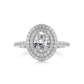 Dazzling 1.0ct oval halo moissanite ring three quarter angled view