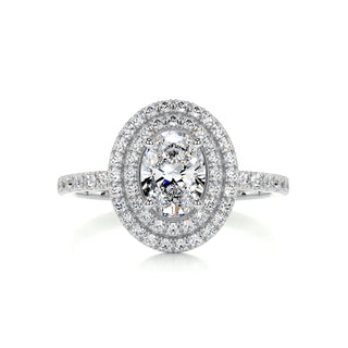 Classic 1.0ct oval halo moissanite ring macro detail of the stones