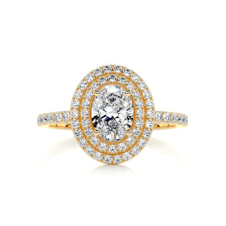 Elegant 1.0ct oval halo moissanite ring macro detail of the stones