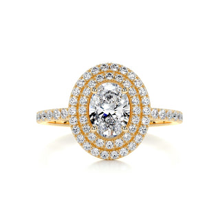 Dazzling 1.0ct oval halo moissanite ring front view