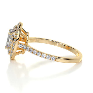 Classic 1.0ct oval halo moissanite ring shown on a finger