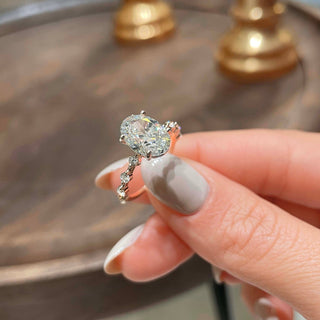3.0ct Oval Cut Petite Pave Moissanite Diamond Engagement Ring