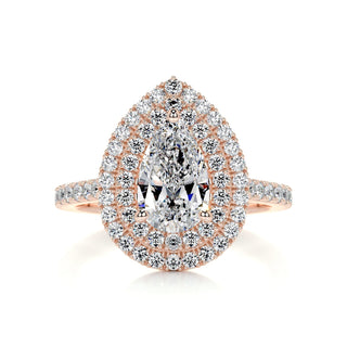 1.0ct Pear Cut Double Halo Diamond Moissanite Engagement Ring