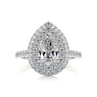 1.0ct Pear Cut Double Halo Diamond Moissanite Engagement Ring