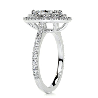 1.0ct Pear Cut Double Halo Diamond Moissanite Engagement Ring