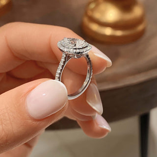 1.0ct Pear Cut Double Halo Diamond Moissanite Engagement Ring