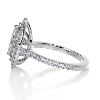 1.0ct Pear Cut Double Halo Diamond Moissanite Engagement Ring