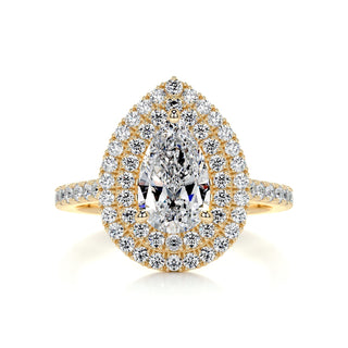 1.0ct Pear Cut Double Halo Diamond Moissanite Engagement Ring