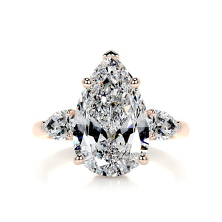 5.0ct Pear Cut Three Stone Diamond Moissanite Engagement Ring