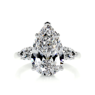 5.0ct Pear Cut Three Stone Diamond Moissanite Engagement Ring